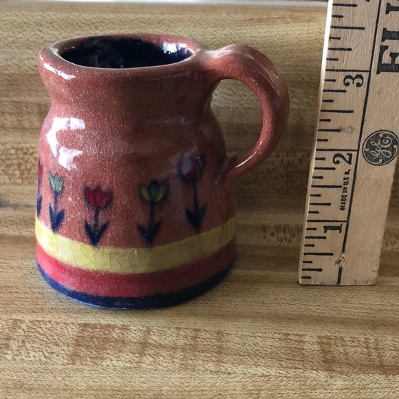 Dutch Bros. Theme Terra Cotta Espresso Mug Cup Yellow Red Tulip Flowers - Picture 6 of 7